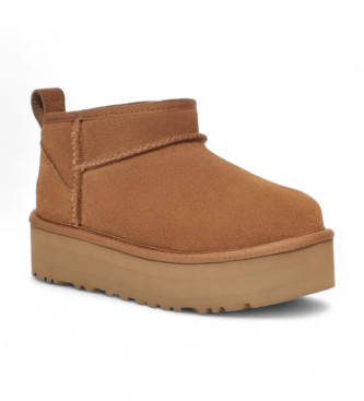 UGG Klassische Ultra Mini Plateau Lederstiefeletten braun