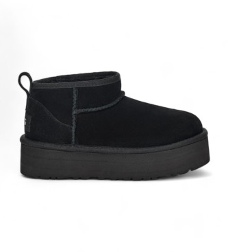 UGG Klassische Ultra Mini Plateau Lederstiefeletten schwarz