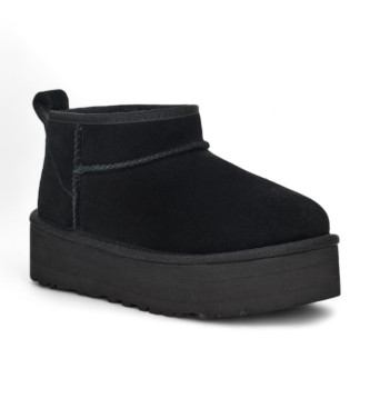 UGG Klassische Ultra Mini Plateau Lederstiefeletten schwarz