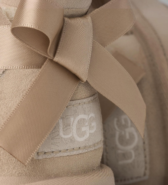 UGG Ultra Mini Bailey Bow Leather Ankle Boots beige