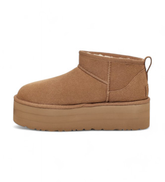 UGG Skórzane buty za kostkę W Classic Ultra Mini Platform brązowe 