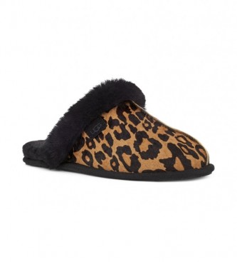 UGG Scuffette II animal print leather slippers, black
