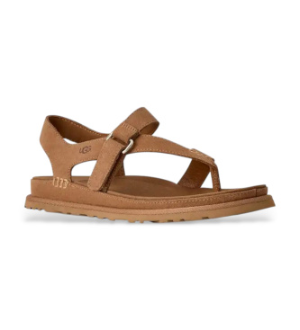 UGG GoldenGaze Toe Post Sandales en cuir marron
