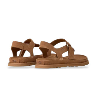 UGG GoldenGaze Toe Post Sandales en cuir marron