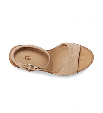 UGG Sandálias de couro bege assentes - Altura do calcanhar: 10,16 cm
