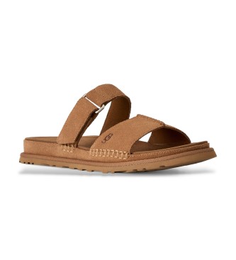 UGG GoldenGaze Slide Sandalen aus braunem Leder