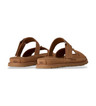 UGG GoldenGaze Slide Sandalen aus braunem Leder