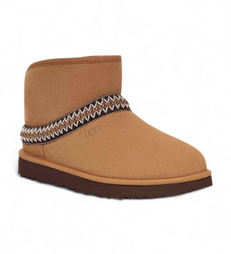 UGG Classic Mini Crescent Leren Enkellaarsjes bruin