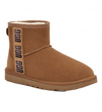 UGG Leather ankle boots W Classic Mini Side Logo II brown