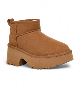 UGG Classic Ultra Mini Novi usnjeni čevlji rjave barve