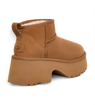 UGG Classic Ultra Mini Novi usnjeni čevlji rjave barve