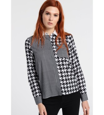 Victorio & Lucchino, V&L Dandy Glam Sort Houndstooth-trykt bluse