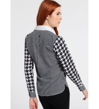 Victorio & Lucchino, V&L Dandy Glam Sort Houndstooth-trykt bluse