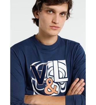 Victorio & Lucchino, V&L Grafisch T-shirt lange mouwen marine