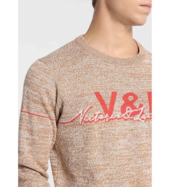 Victorio & Lucchino, V&L  Pull marron marbré avec logo
