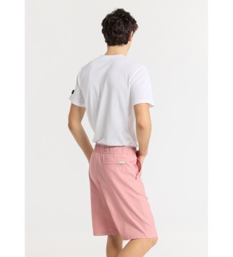 Victorio & Lucchino, V&L Chino bermuda hlače - srednje visoke z elastičnim pasom iz rožnatega platna