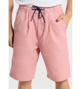Victorio & Lucchino, V&L Chino bermuda hlače - srednje visoke z elastičnim pasom iz rožnatega platna