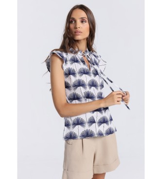 Victorio & Lucchino, V&L Printed blouse with blue bow on the collar