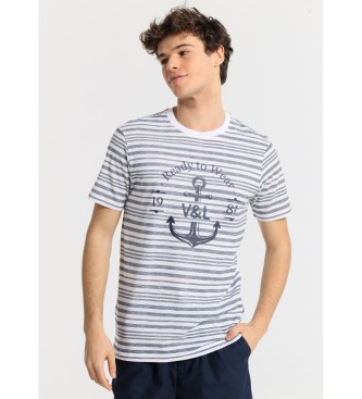Victorio & Lucchino, V&L Camiseta de manga corta a raya con cuello redondo azul