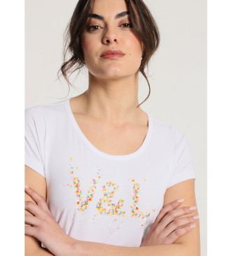 Victorio & Lucchino, V&L Kortrmet basis-T-shirt med grafik af hvide kronblade