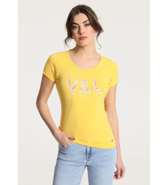 Victorio & Lucchino, V&L Kortrmad basic t-shirt med motiv av gula kronblad