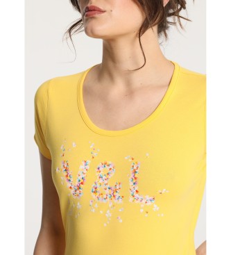 Victorio & Lucchino, V&L Basic t-shirt met korte mouwen en gele bloemblaadjes graphic
