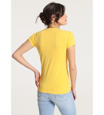 Victorio & Lucchino, V&L Basic t-shirt met korte mouwen en gele bloemblaadjes graphic