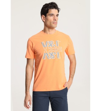 Victorio & Lucchino, V&L Kurzrmeliges Basic-T-Shirt mit orangefarbener Grafik auf der Brust