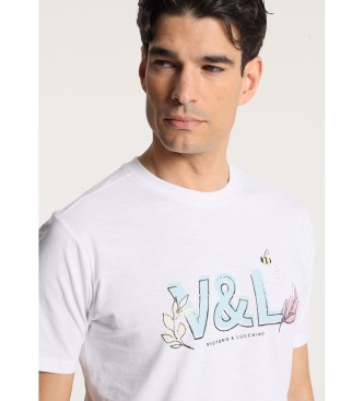 Victorio & Lucchino, V&L Basic grafisch t-shirt met korte mouwen V&L bladeren wit