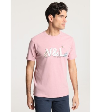 Victorio & Lucchino, V&L Basic Kurzarm-Grafik-T-Shirt V&L Bltter rosa