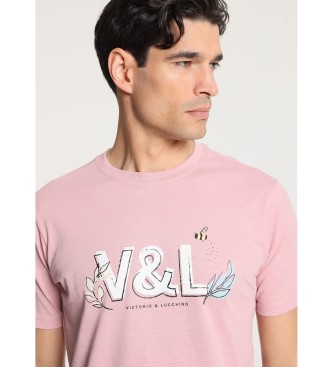 Victorio & Lucchino, V&L Basic korte mouw grafisch V&L bladeren roze t-shirt
