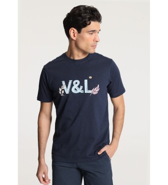 Victorio & Lucchino, V&L V&L basic kortrmad grafisk t-shirt navy blue leaves