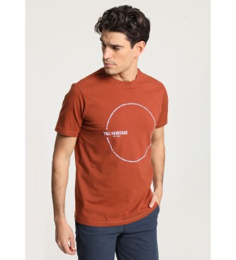 Victorio & Lucchino, V&L Kortrmet T-shirt med brunligt orange cirkelmnster p brystet