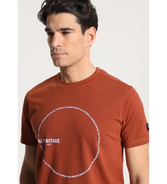 Victorio & Lucchino, V&L Kortrmet T-shirt med brunligt orange cirkelmnster p brystet