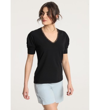 Victorio & Lucchino, V&L Short sleeve V-neck t-shirt with black jewels