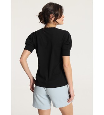 Victorio & Lucchino, V&L Short sleeve V-neck t-shirt with black jewels