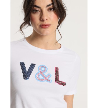 Victorio & Lucchino, V&L Kurzarm-T-Shirt mit Fransen V&L Pailletten wei