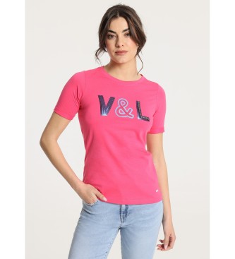 Victorio & Lucchino, V&L V&L t-shirt met korte mouwen en franjes roze pailletten