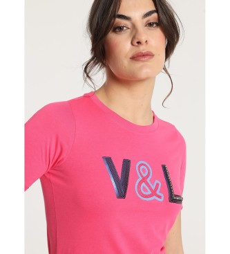 Victorio & Lucchino, V&L T-shirt a manica corta con frange di paillettes rosa V&L