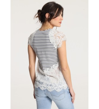 Victorio & Lucchino, V&L Short sleeve V-neck T-shirt with white lace detail