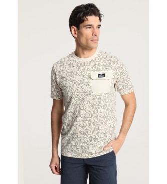 Victorio & Lucchino, V&L Bedrucktes Kurzarm-T-Shirt mit beiger Tasche