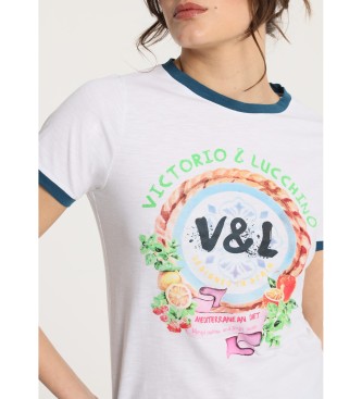 Victorio & Lucchino, V&L Kortrmet t-shirt i middelhavsstil hvid