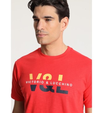 Victorio & Lucchino, V&L Kurzrmeliges T-Shirt mit V&L-Aufdruck auf roter Brust