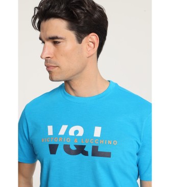 Victorio & Lucchino, V&L Kurzrmeliges T-Shirt mit V&L-Aufdruck auf der Brust blau