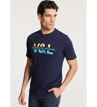 Victorio & Lucchino, V&L Kortrmet T-shirt med V&L-print p navy-brystet