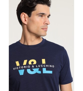 Victorio & Lucchino, V&L Kortrmet T-shirt med V&L-print p navy-brystet