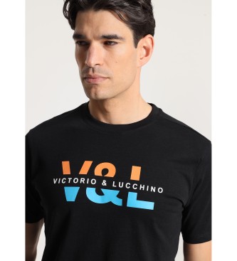 Victorio & Lucchino, V&L Koszulka z krótkim rękawem V&L z nadrukiem na piersi, czarna