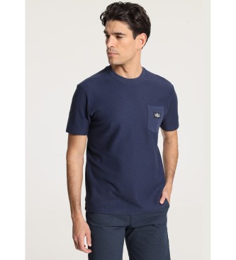 Victorio & Lucchino, V&L Kortrmad jacquardstickad T-shirt med marinbl ficka