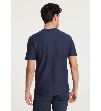 Victorio & Lucchino, V&L Gebreid jacquard T-shirt met korte mouw en zakje in marineblauw