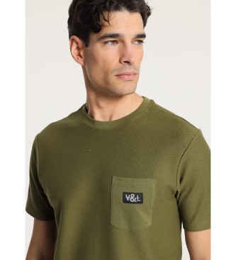 Victorio & Lucchino, V&L Geweven jacquard T-shirt met korte mouw en groene zak